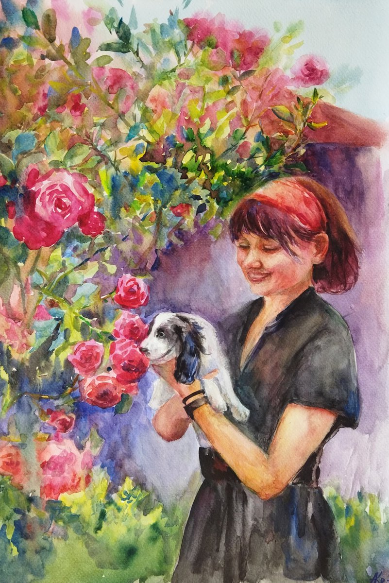 Girl with dog by Ann Krasikova