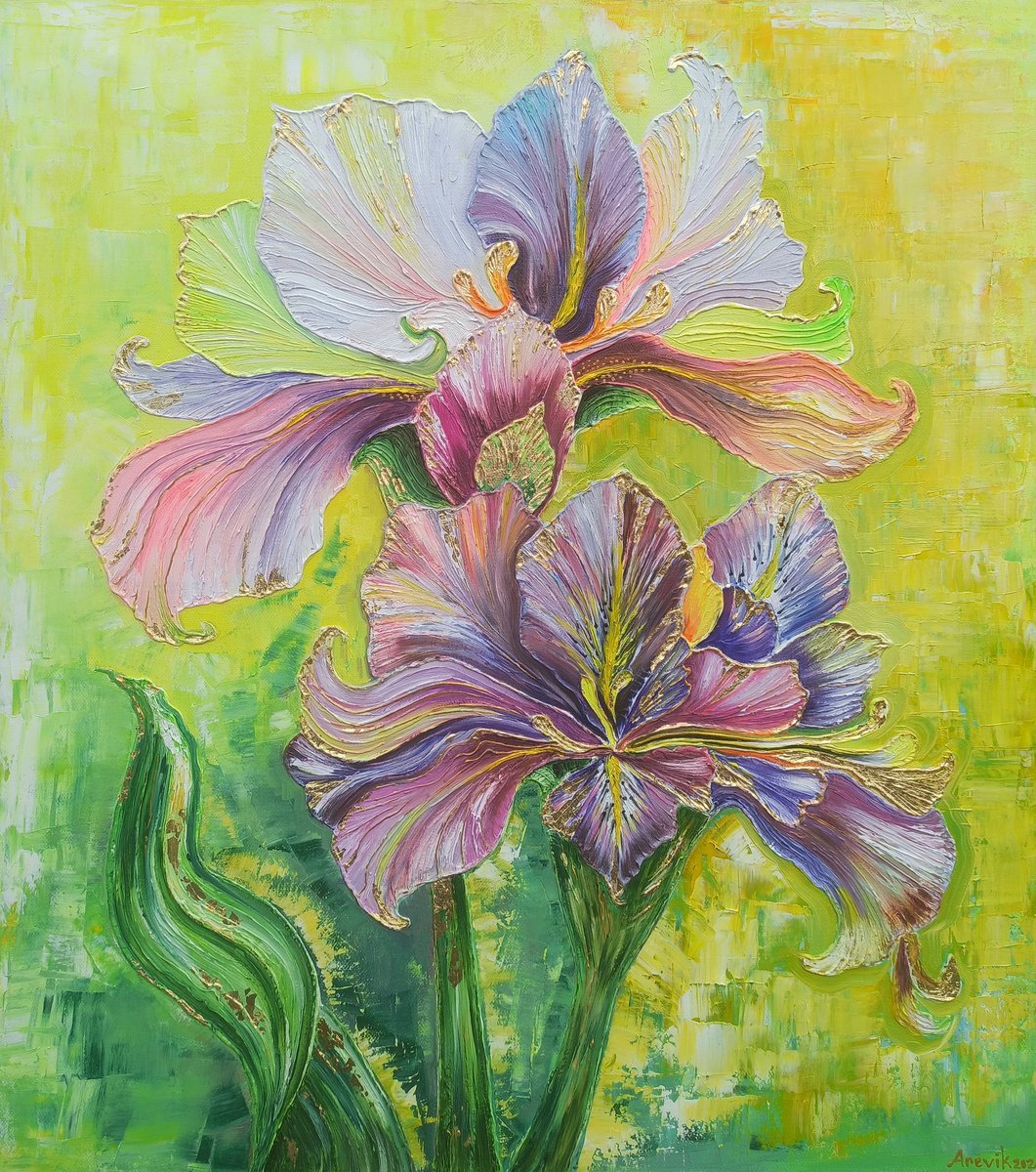 Impressionistic Botanical Oil Painting By Arevik Gasparyan, 24 X 28, Ethereal Iris, Original Artwork