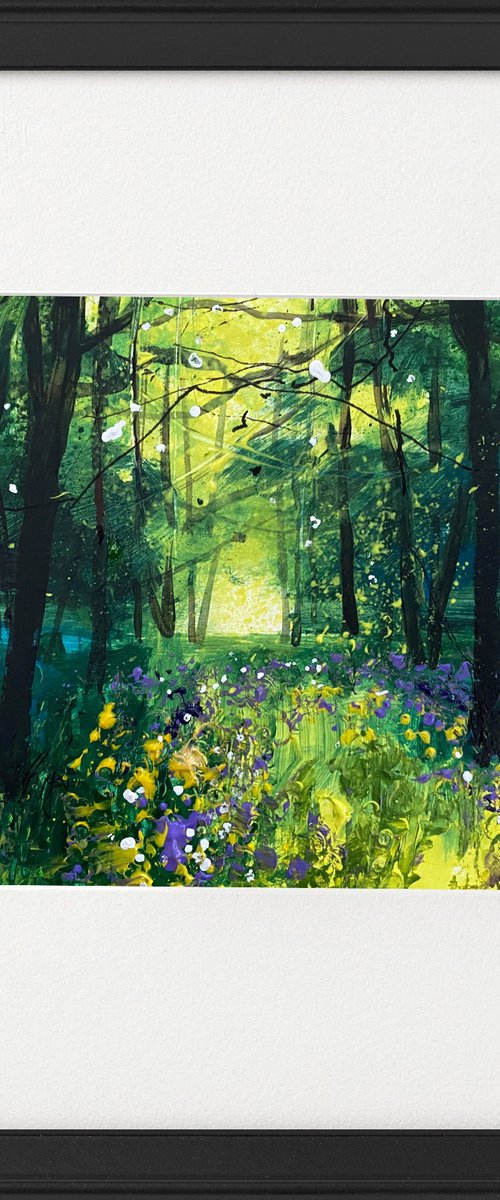 Seasons - Spring Woodland Primroses violet Milkmaids framed by Teresa Tanner