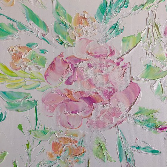 ROULETTI ROSES - Beauty of nature. Charming roses. Floral texture. Pastel palette. Provence style. Large strokes. Bush.