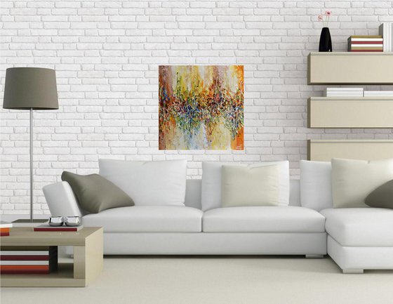 Fall Music - Abstract Painting on Canvas, Yellow, Orange, Blue Textured Artwork