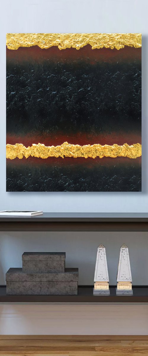 SALE! Gold & Black - Relief on Canvas by Waldemar Kaliczak