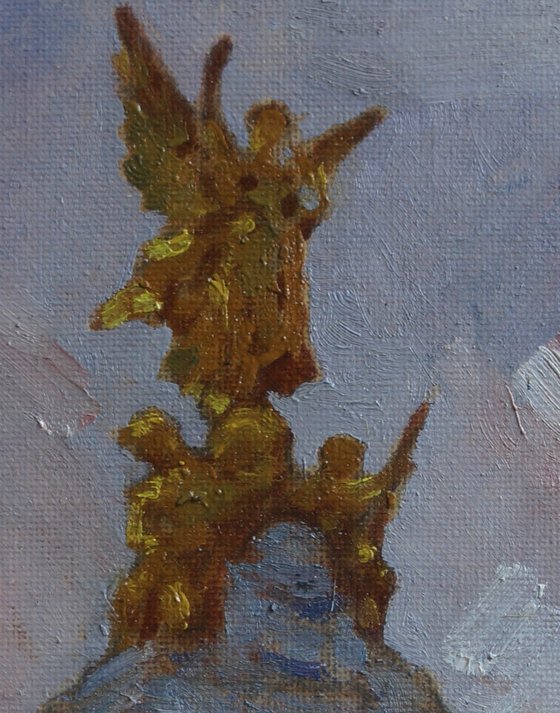 Original Oil Painting Wall Art Artwork Signed Hand Made Jixiang Dong Canvas 25cm × 30cm Sculptures in Front of Buckingham Palace small Impressionism