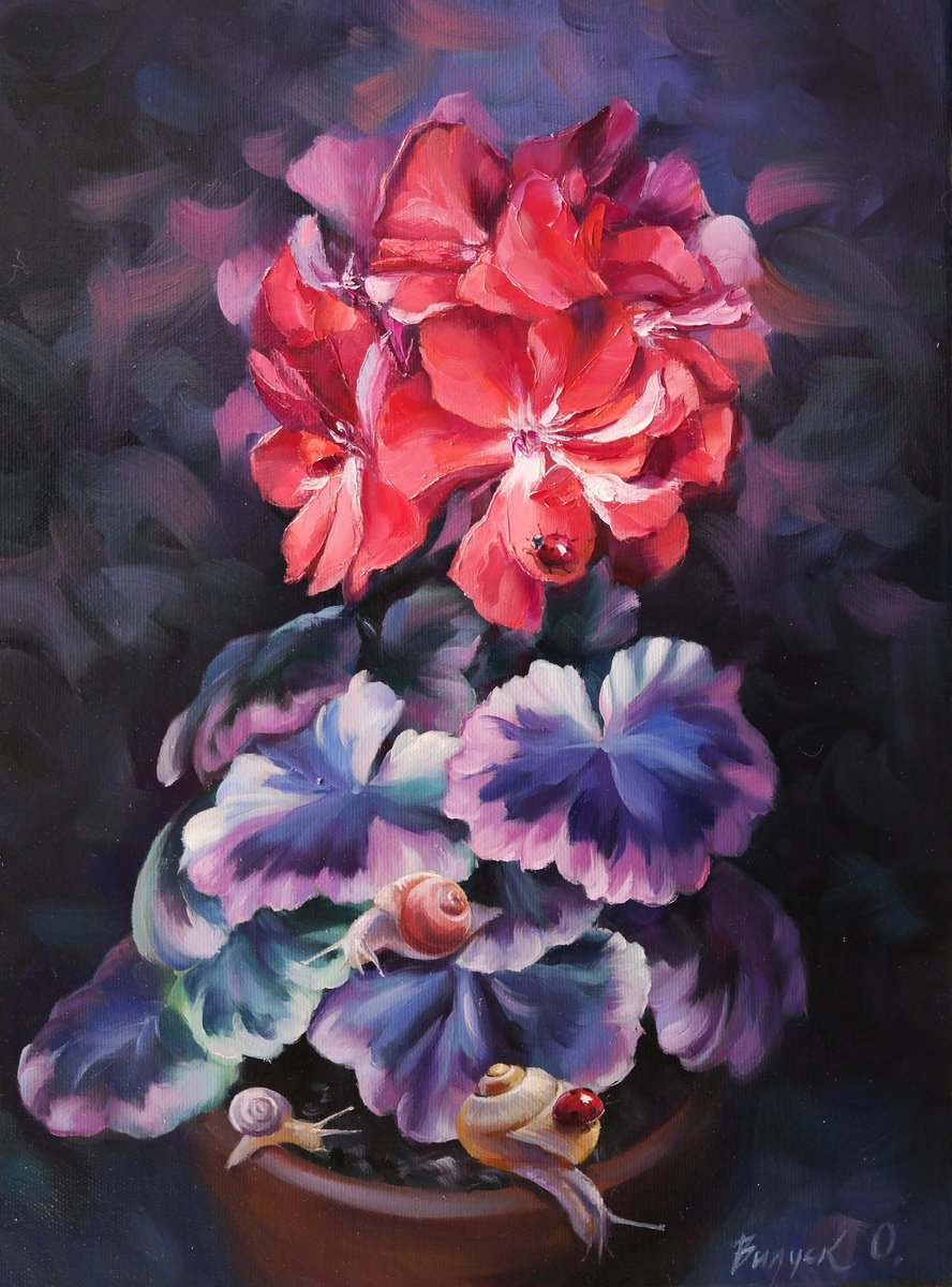 Impressionistic Botanical Oil Painting By Lena Vylusk, 12 X 16", "Flower", Original Artwork