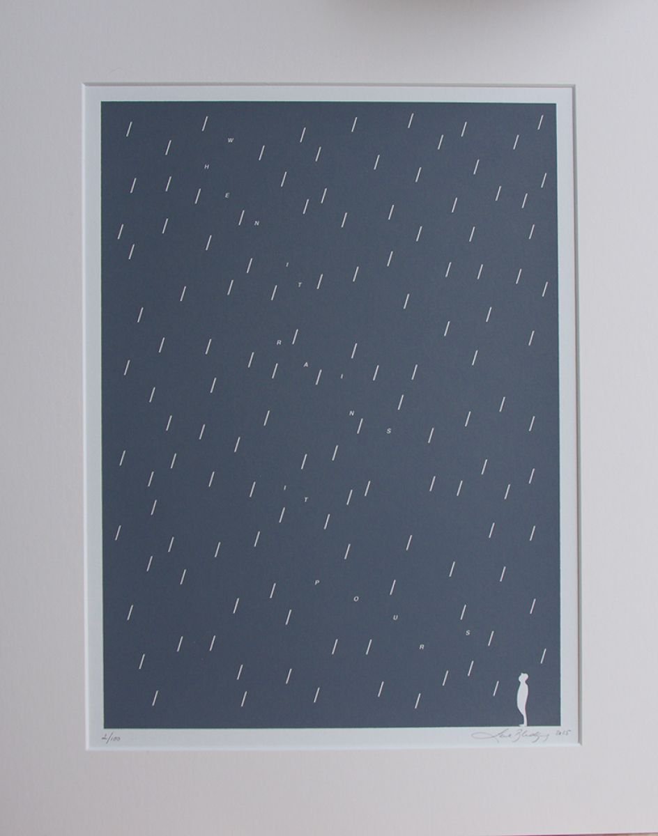 Portrait Screenprint By Lene Bladbjerg, 16 X 20", Rain, Original Artwork
