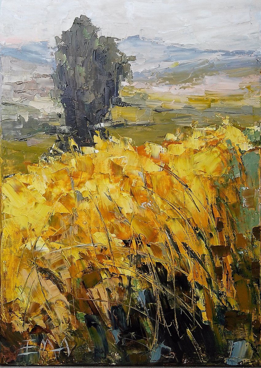 THE DAY TO FEEL UNITED WITH EARTH, 50x70cm, summer field landscape by Emilia Milcheva