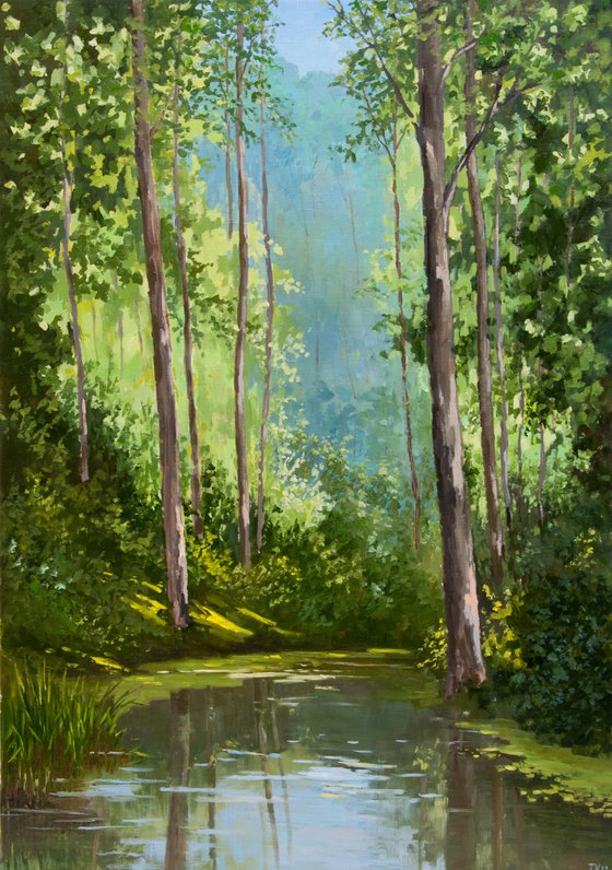 Forest chill. Oil painting. Landscape. Original Art. Large painting. On canvas 24 x 34in.
