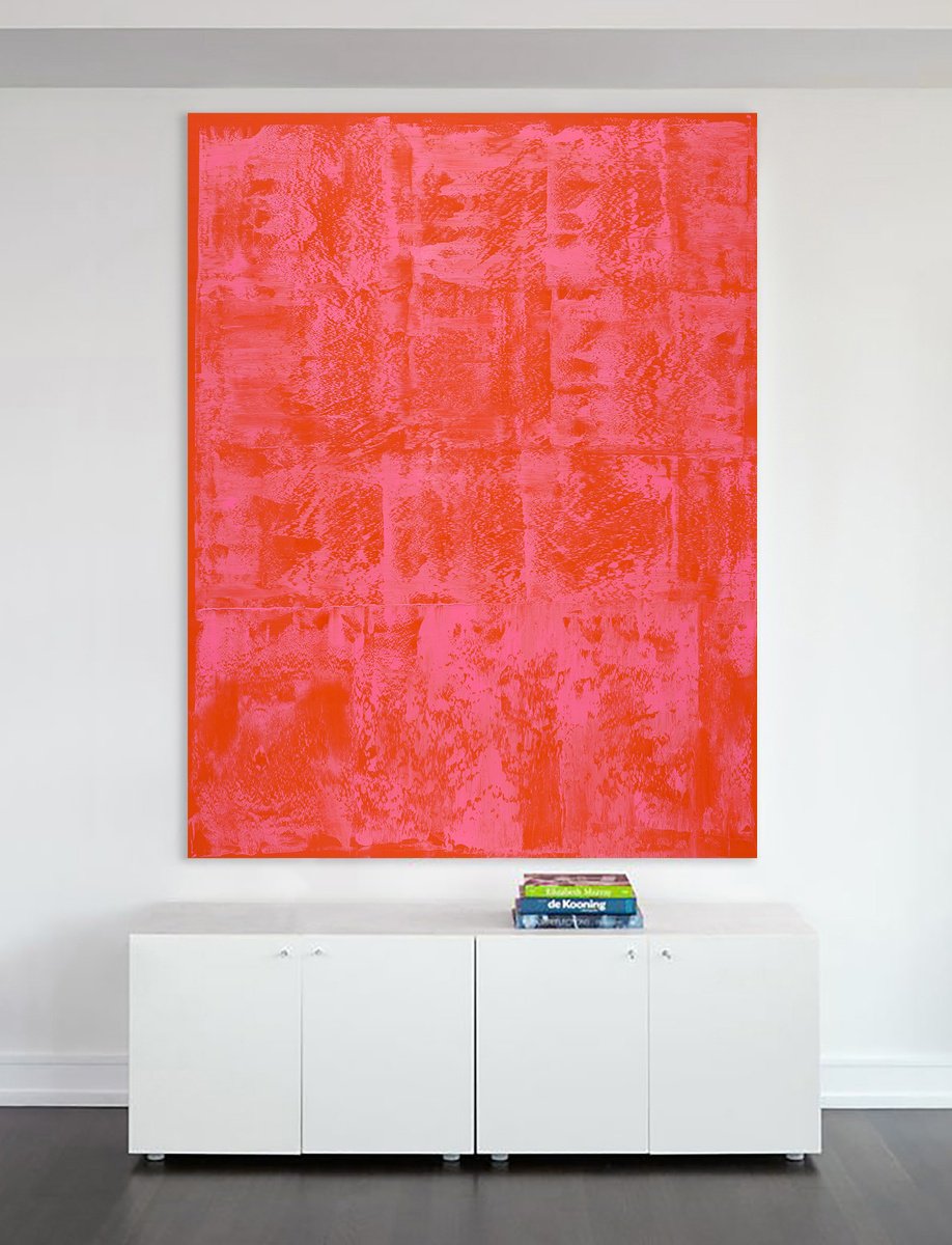 Abstract Oil Painting By Nataliia Sydorova, 51 X 67", Pink Orange Red, Original Artwork