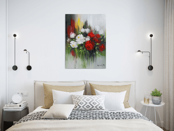 Abstract flowers (80x60cm, oil painting, ready to hang)