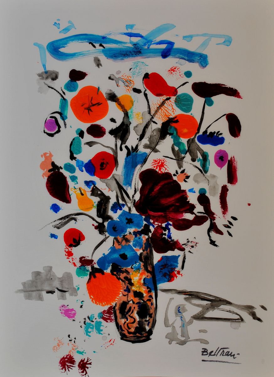 Le vase aux fleurs bleues / 11,81 x 15,75 in.(30x40cm) / 2018 by Pierre-Yves Beltran