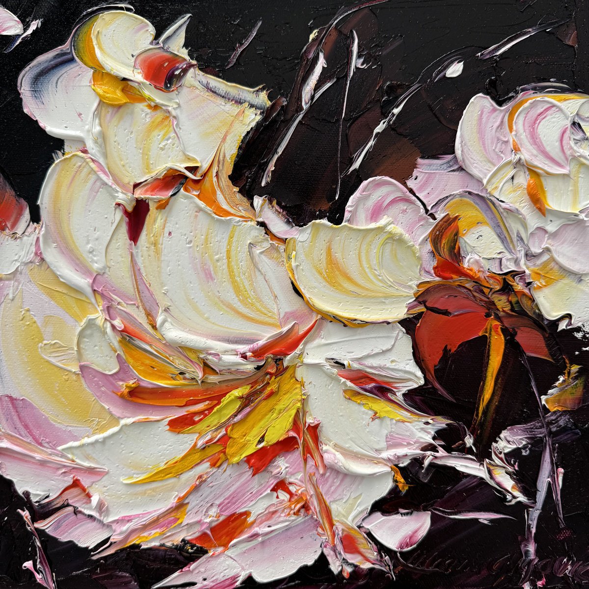 Impressionistic Botanical Oil Painting By Liliana Gigovic, 12 X 12", Bunch Of Love No 102, Original Artwork