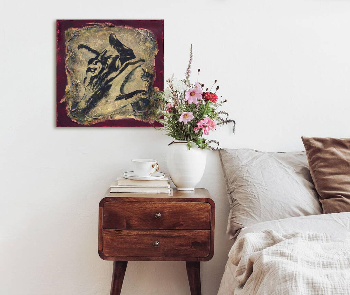 Portrait Painting By Gill Gilberto Borghesi, 18 X 18, Dance Of Touch., Original Artwork