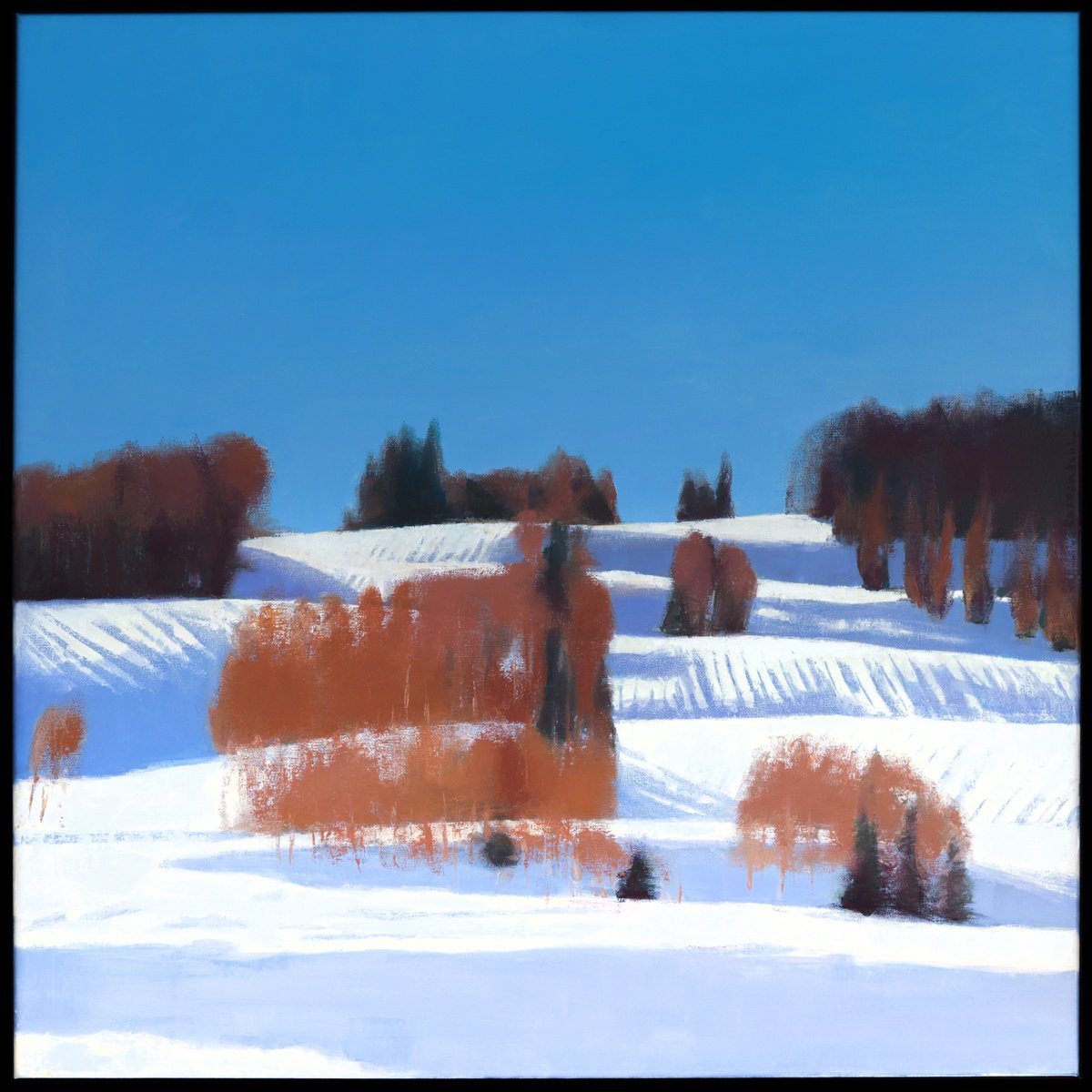 Impressionistic Landscape Oil Painting By Bo Kravchenko, 31 X 31, Slopes Ready To Ski, Original Artwork