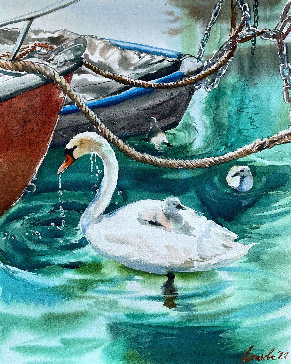 Impressionistic Animal Watercolour By Ksenia Astakhova, 15 X 19", Geneva Babes, Original Artwork