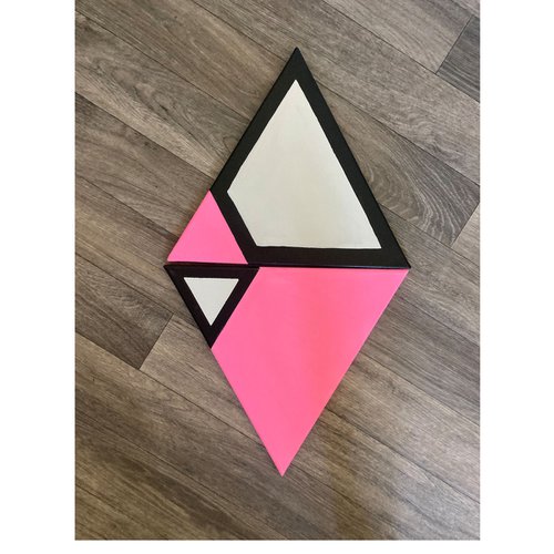 2 x Original Modern Abstract Geometric Op Art Framed Triangle Shaped Canvas Painting by Dominic Joyce
