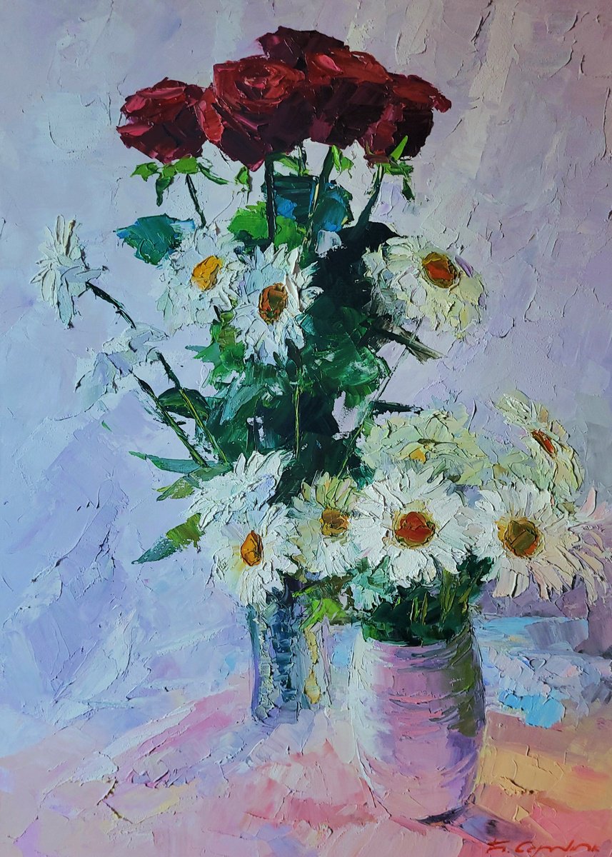 Bouquet Of Daisies And Roses By Boris Serdyuk, 20 X 28, Artwork For Sale On Artfinder