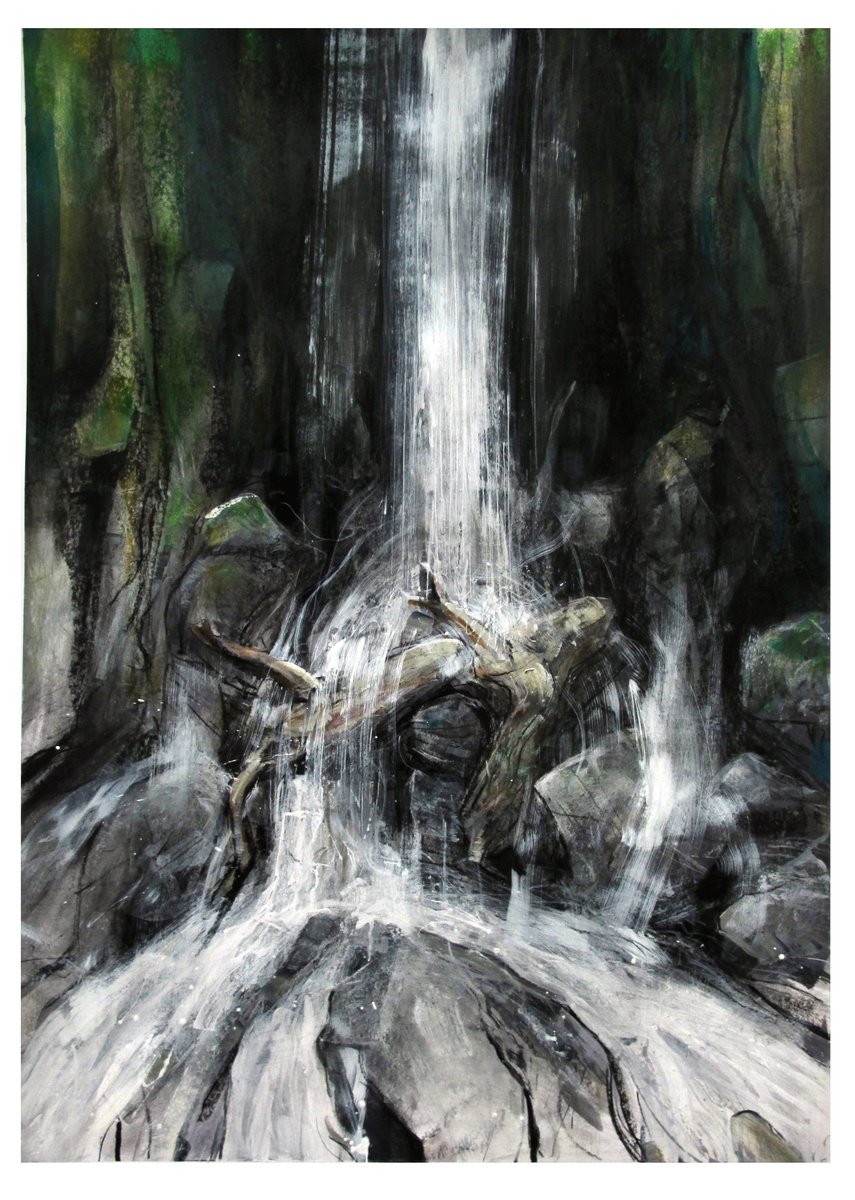 Landscape Painting By John Sharp, 22 X 31, Tree, Falls, Cumbria, Original Artwork