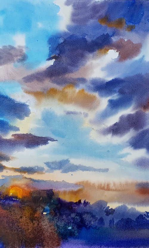 Landscape with clouds. Dawn, silence. by Mariana Briukhanova