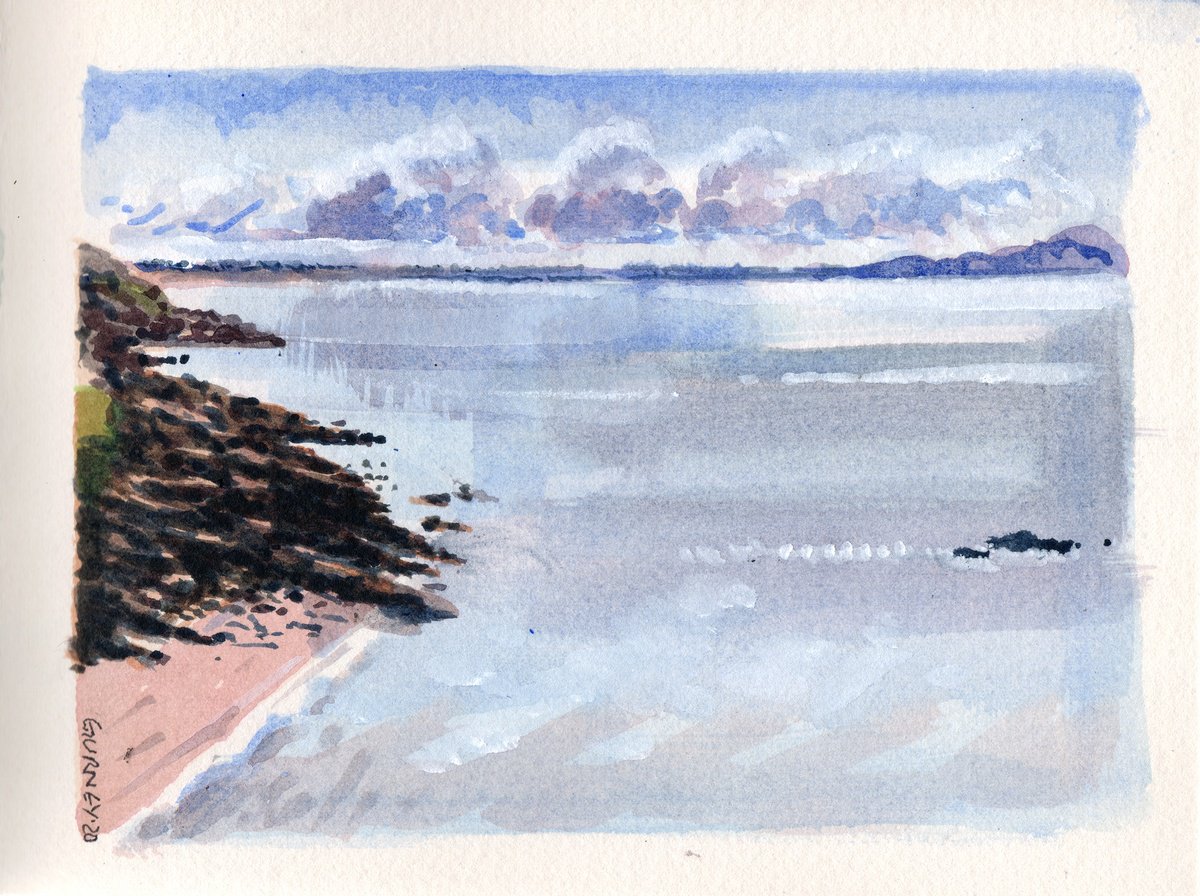 Illustrative Landscape Watercolour By Paul Gurney, 9 X 7", Calm Sea, Original Artwork