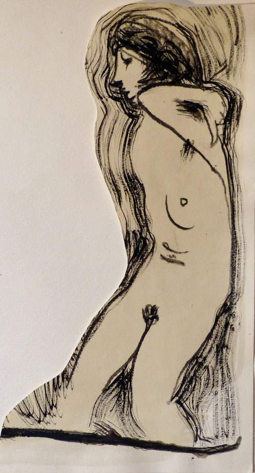 Nude leaning on the wall, 19x35 cm by Frederic Belaubre