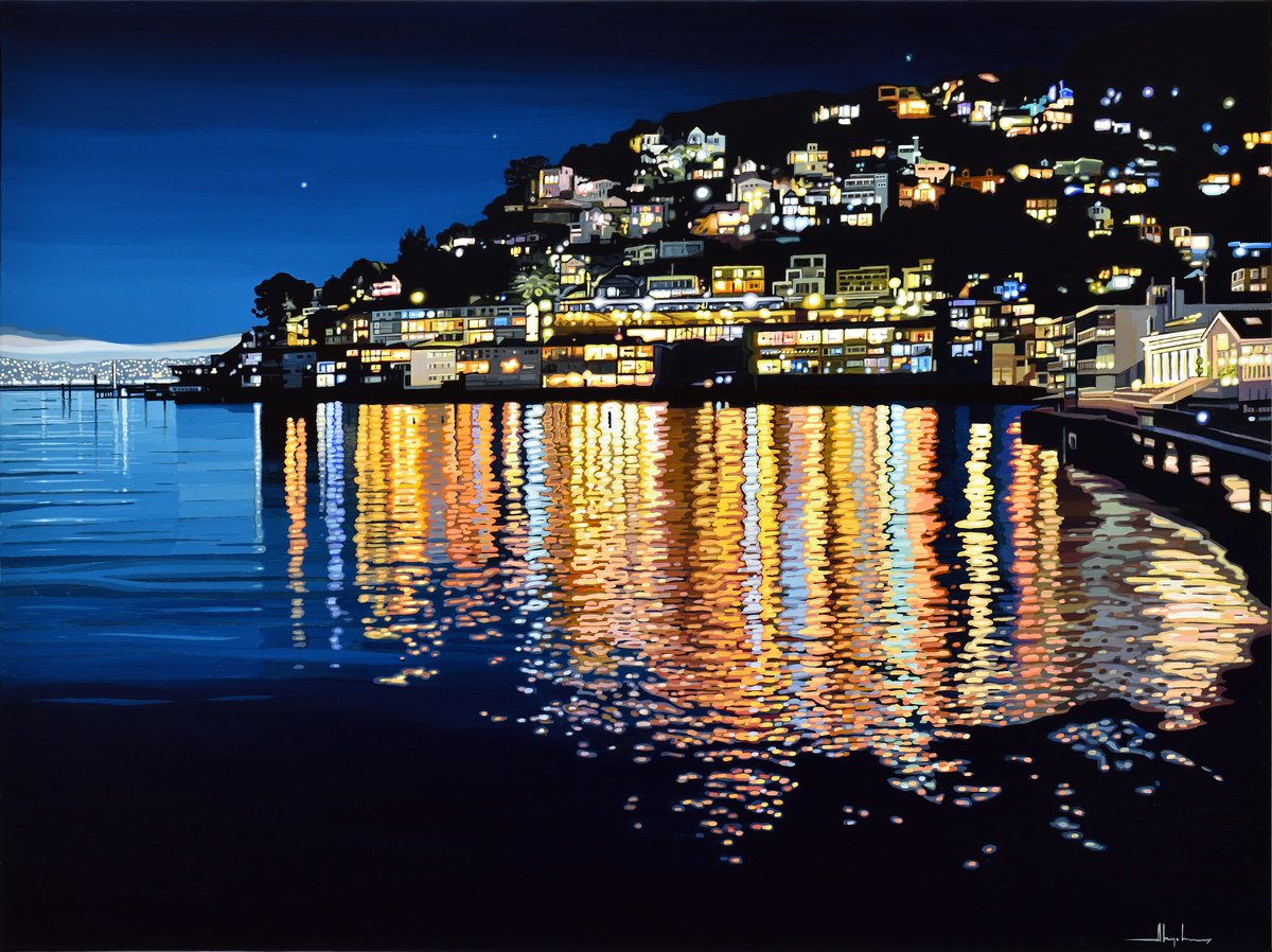 Impressionistic Landscape Acrylic Painting By Alex Nizovsky, 40 X 30, Sausalito Boardwalk View, Original Artwork