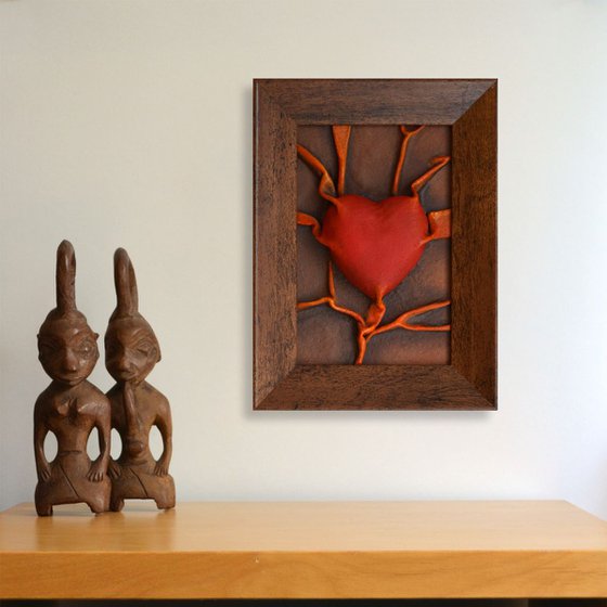 Lovers Heart - Original Framed Leather Sculpture Painting Perfect for Valentine Day Gift