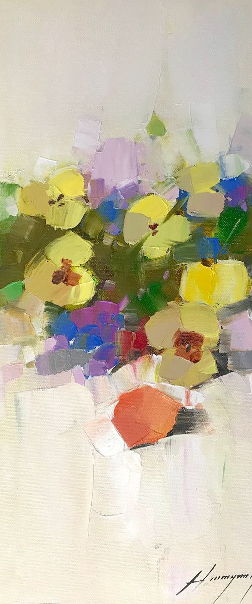 Pansies, Oil painting by Palette Knife, One of a kind, Handmade artwork by Vahe Yeremyan