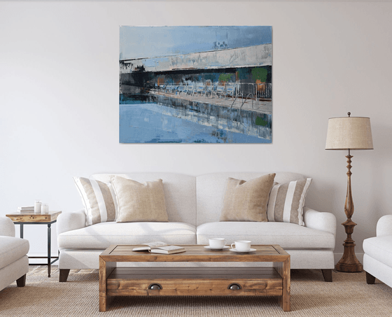 Painting swimming pool, modern, large canvas art 39.37/51 inches 100/130cm. "Pool 1"