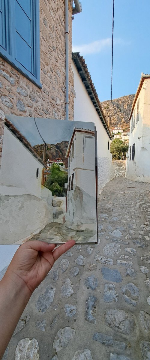 Hydra island watercolor by Andromachi Giannopoulou