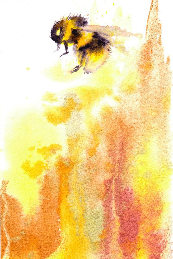 Bumble Bee painting, Original Watercolour Painting, Ready to hang