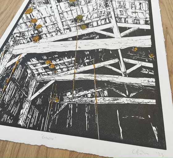 Entwine - Tobacco Barn Linocut Print
