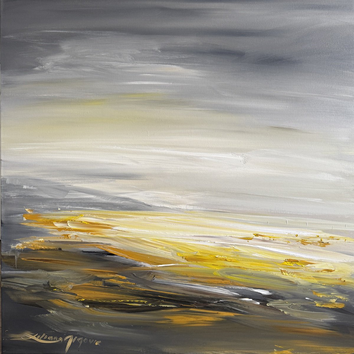 Abstract Acrylic Painting By Liliana Gigovic, 36 X 36", Morning Haze, Original Artwork