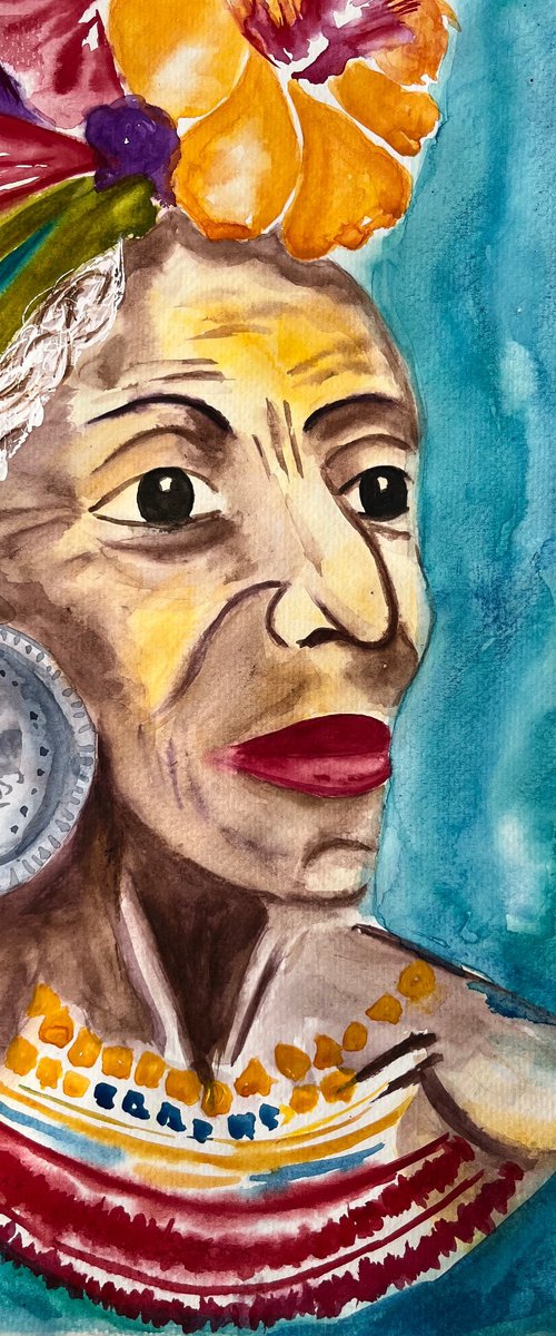 Flower Head African Woman Original Painting by Halyna Kirichenko