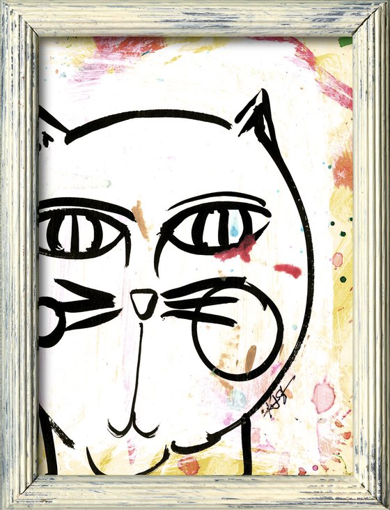 Brushstroke Kitty 2 - Framed Cat Painting by Kathy Morton Stanion