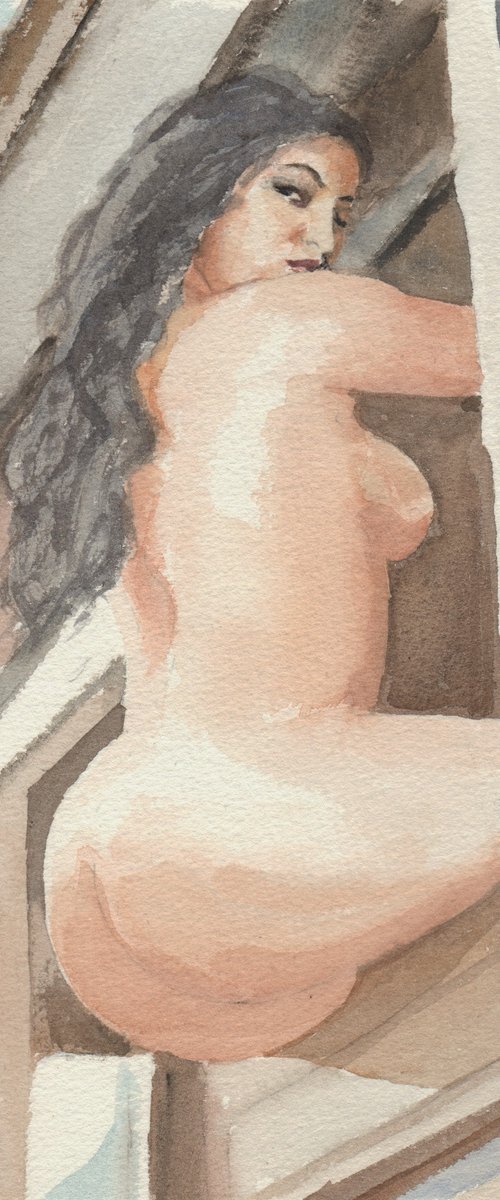 Cheeky Brunette. Classic watercolour figure painting. by Rose.
