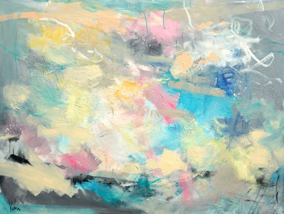 A Breath of Beach Air 40x30" Light Breezy Abstract Expressionist Painting on Large Canvas