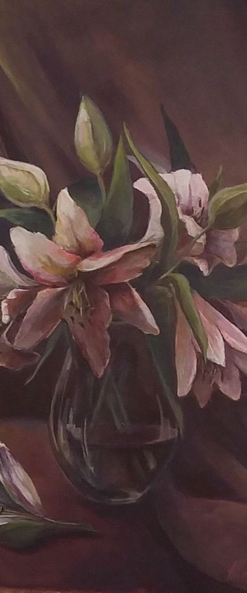 Lilies, original,  one-of-a-kind acrylic on canvas still life by Alexander Koltakov