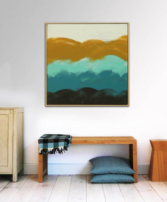 Original Square Painting - The Wave - (incl. natural floating frame) - 29J