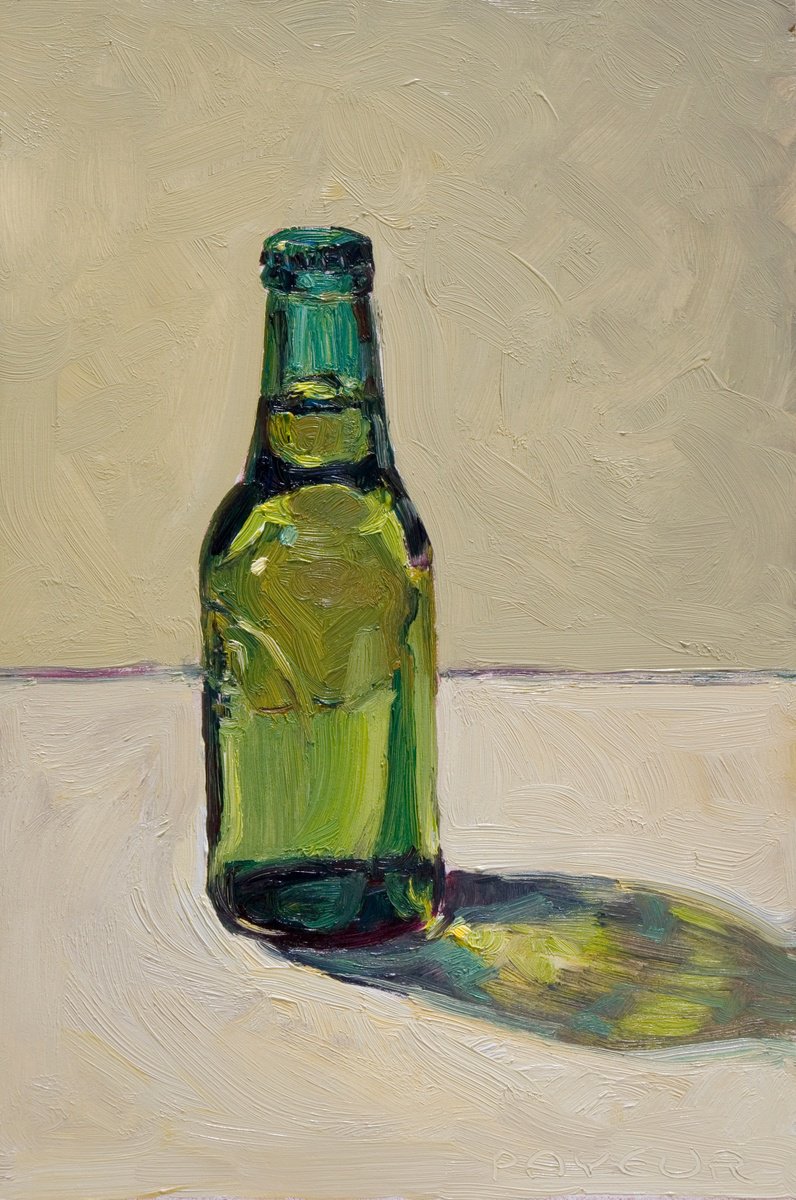 Impressionistic Still Life Oil Painting By Olivier Payeur, 8 X 12", Beer Bottle, Original Artwork