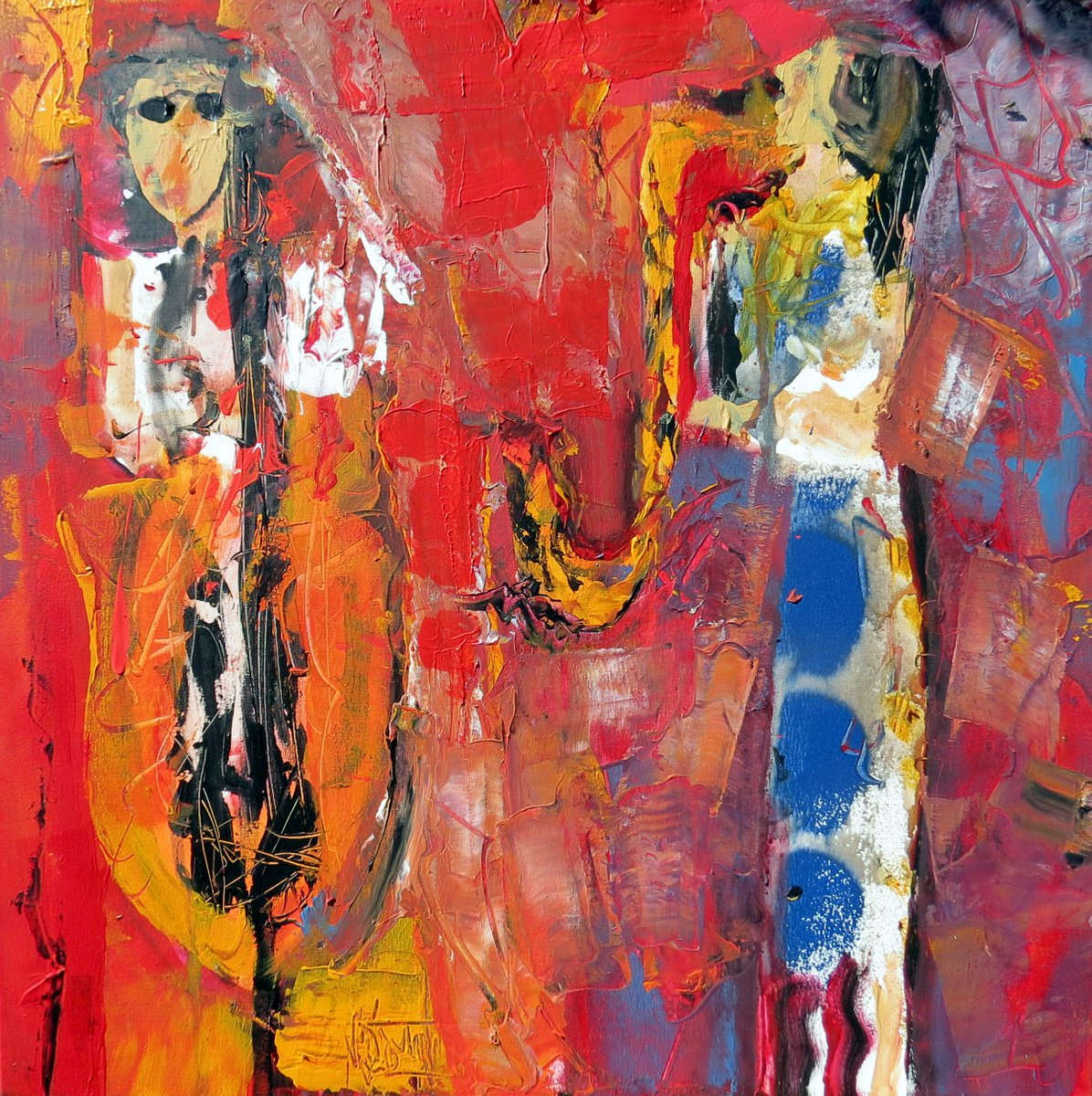 Abstract Portrait Acrylic Painting By Jacques Donneaud, 28 X 28, Jazz Street Jazz, Original Artwork