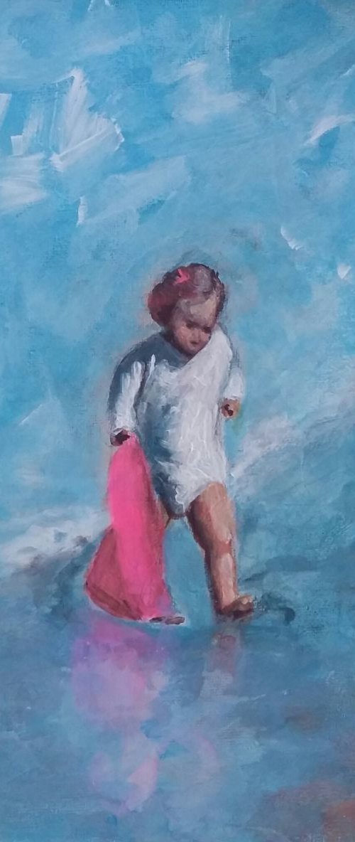 Child at the sea with towel by Els Driesen