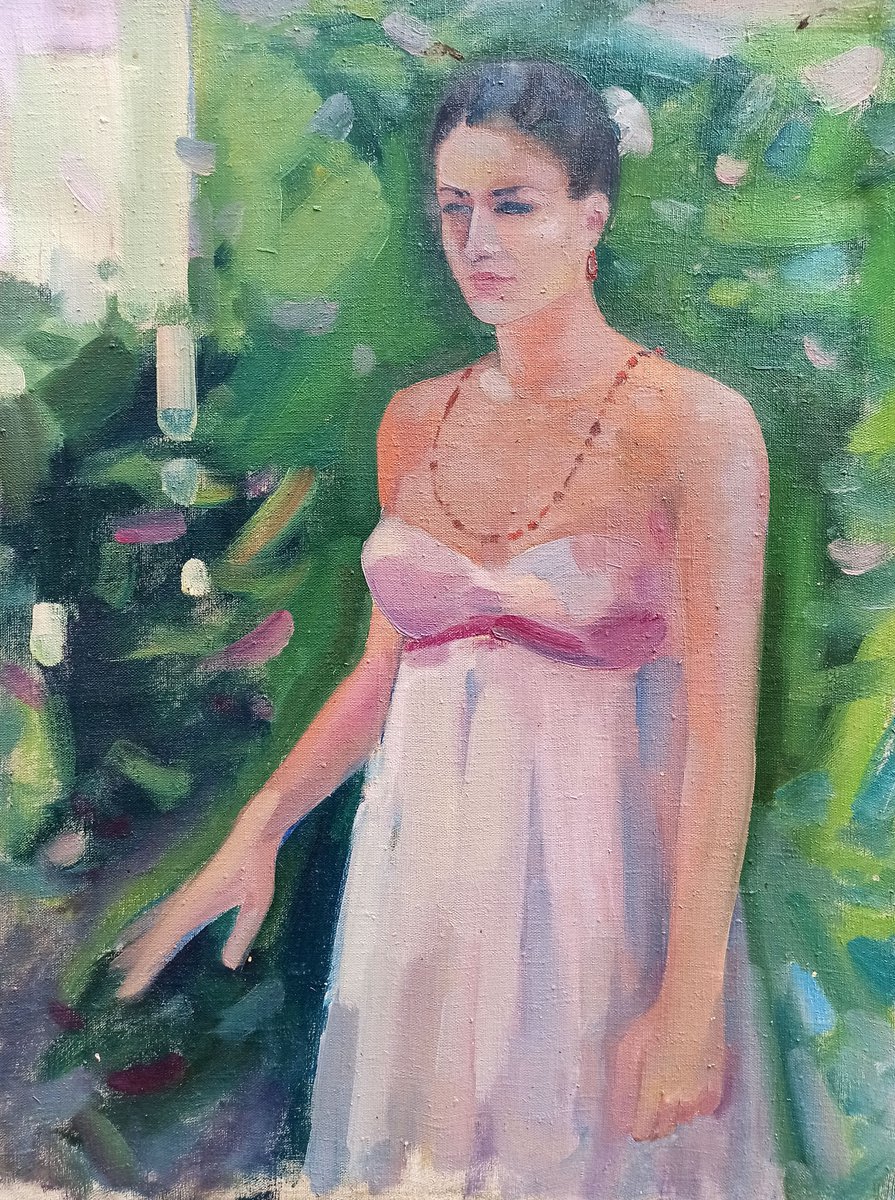 Impressionistic Portrait Oil Painting By Peter Tovpev, 26 X 33", Portrait Of A Girl, Original Artwork