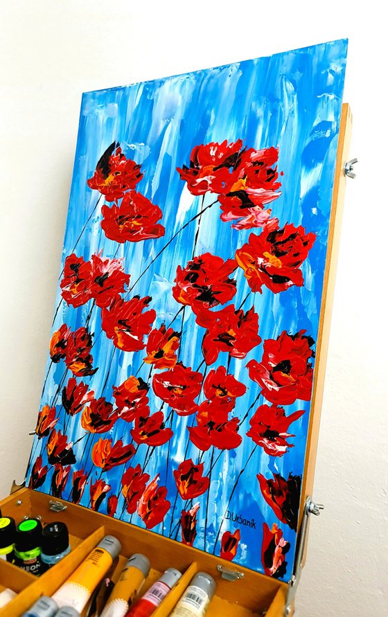 Poppies On Blue