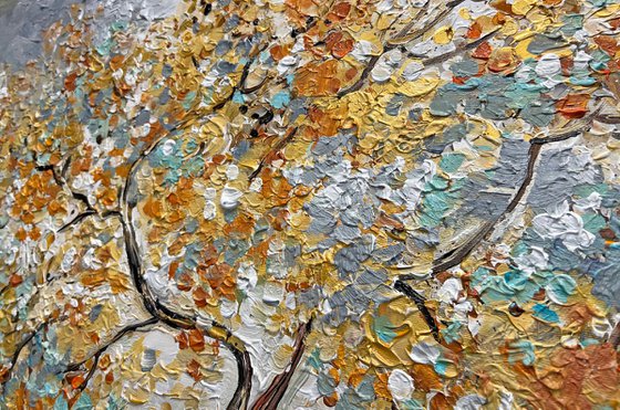 Tree of Life - Original Gold Color Abstract Painting  90 x 60 cm (36 x 24 inches)