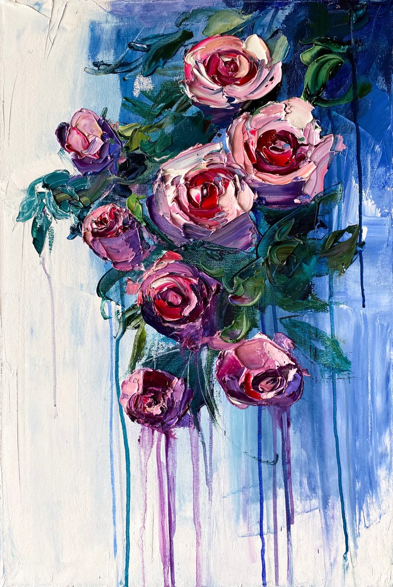 Flowing Roses In Blue By Mily Art, 16 X 24, Artwork For Sale On Artfinder
