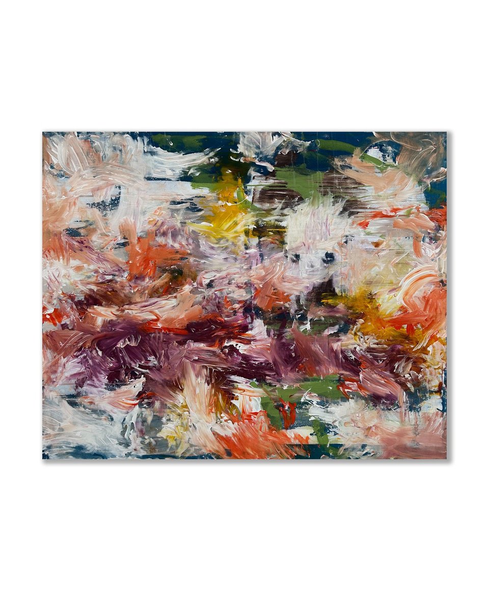 Abstract Landscape Acrylic Painting By Omar Obaid, 59 X 47", Autumn Garden, Original Artwork