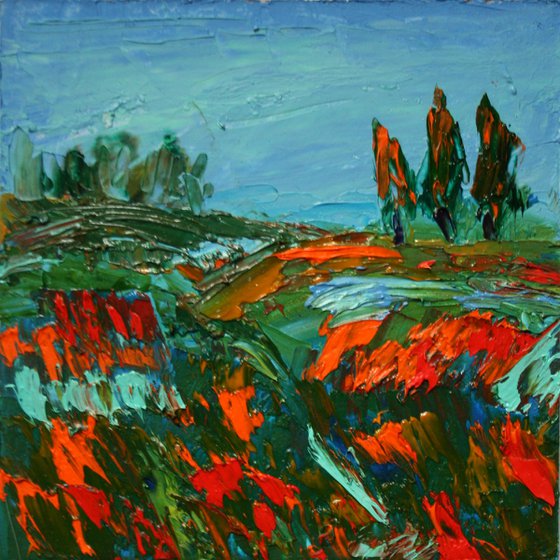 Abstract Landscape.  3x3" / FROM MY A SERIES OF MINI WORKS LANDSCAPE / ORIGINAL OIL PAINTING