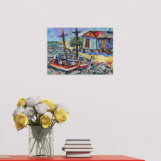 Sun and fishing boats.