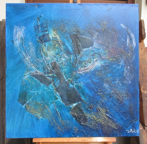 big blue mixedmedia oil on canvas