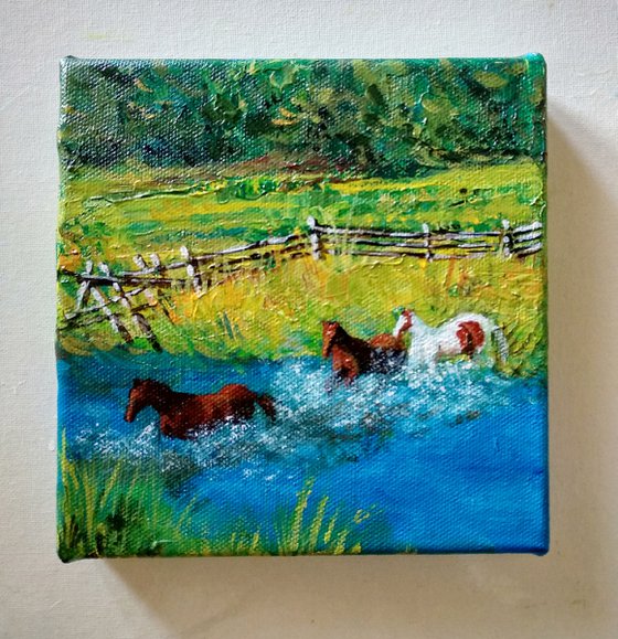 Ranch horses Miniature art